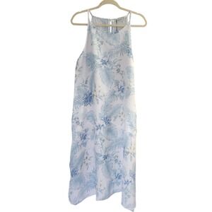 Lungo L'Arno Womens Linen Dress Blue White NWT Tropical Floral Italy, S